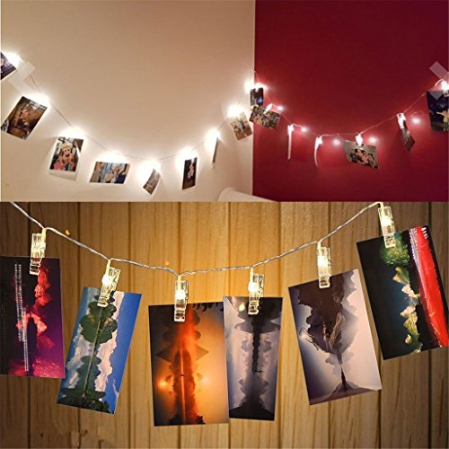 ERGEOB Foto Klammer Lichterkette DIY handgemachte Weihnachtsdekoration Geburtstag Hochzeitstag Licht warmweiß 40LED - 7