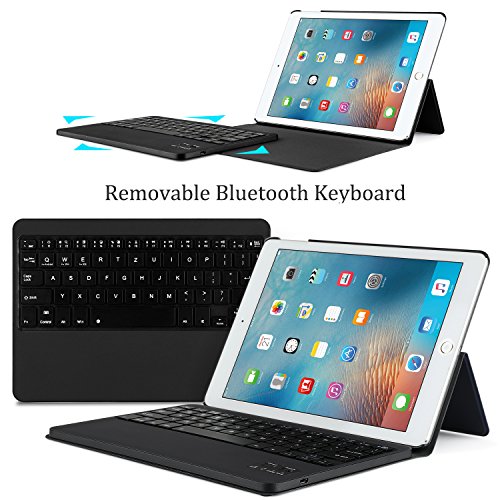 ELTD iPad 9.7 2017 Tastatur, Detachable Bluetooth Tastatur (QWERTZ Tastatur) mit Standfunction Für APPLE iPad 9.7 2017, Schwarz - 2