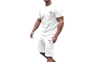 AEGJEGVD Gym Co Ord Set Men UK Clearance Summer Hawaiian Printed Tracksuit Set Round Neck Short Sleeve T Shirt Tops and Drawstring Shorts Suit Sport Beach Sets Casual Loose Co Ord Set M-3XL Warehouse Deals