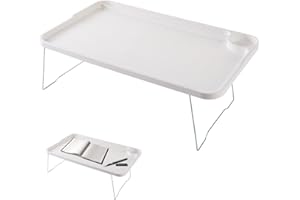AEIOFU Bureau d'ordinateur Portable avec Pied Pliable pour Ordinateur Portable, Plateau Simple et Paresseux pour lit avec Porte-gobelet et Emplacement pour Carte pour Petit-déjeuner, dortoir, Blanc
