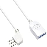 Ewent EW3800 - Prolunga elettrica bianca 3mt, spina Italiana 10A 90° salvaspazio, presa cavo H05VV-F 3x0,75mm2 con protezione