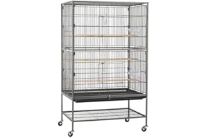 Abician Voliere Oiseaux Interieur sur Pied Grand Cage Oiseaux sur roulettes en Métal Cage à Oiseaux pour Perroquet Perruches 79 x 52 x 132 cm