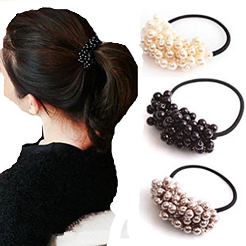cuhair(tm)Women Girl pcs(1pcs Black,1pcs Gray,1pcs White) Plastic Scrunchie alloy Punk Elastic Hair Tie Hair Rope Rubber Ponytail Holder Accessories