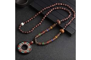 HXSCOO Collana Vintage Fatta a Mano in Nepal, Buddista Mala, Perline di Legno, Ciondolo e Collana Etnica con Corno e Pesce, Gioielli Lunghi da Donna e Uomo (Color : Style7)