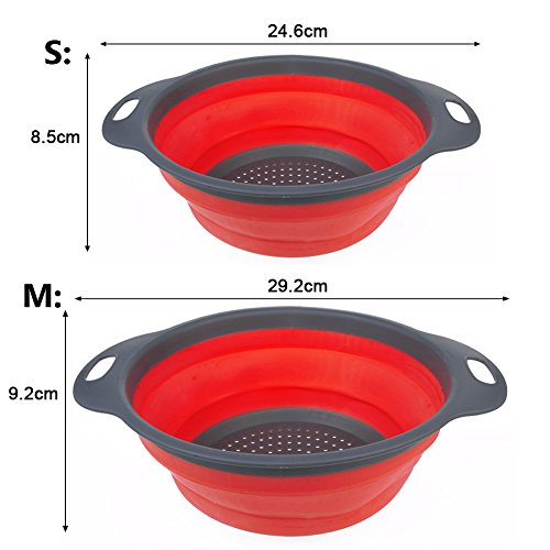 2 Stücke Faltbarer Seiher, Clover Star Küche Silikon Spaghetti Pasta Lagerung Kartoffeln Faltbare Colanders Platz Sparen Kitchen Gadgets, Umweltfreundlich Non-Toxic Leicht zu Reinigen (Rote) - 5