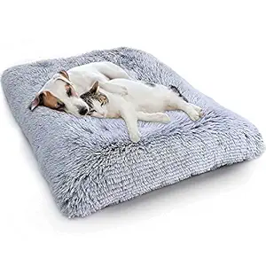 WAYIMPRESS Large Dog Crate Bed Crate Pad Mat for Medium Small Dogs&Cats,Fulffy Faux Fur Kennel Pad Comfy Self Warming Non-Slip Dog Beds for Sleeping and Anti Anxiety (36