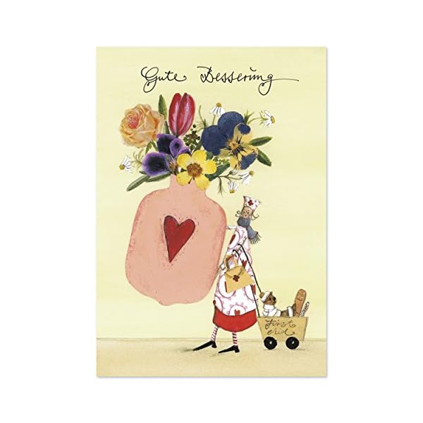 3er Set Grußkarten"Gute Besserung" mit Wärmflasche und Teddy z.B. für