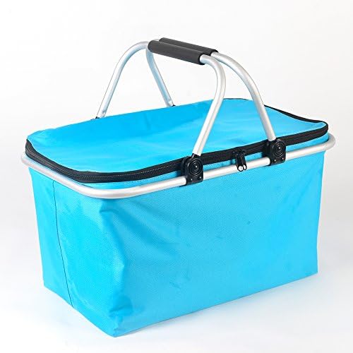 IHOMAGIC Picnic Basket Foldable 32L Large Outdoor Parties Picnic Insulated Bag, Beer Cooler Bag Collapsible Insulation Box with 2 Aluminum Carry Handles for Family Travel Picnic BBQ –Blue