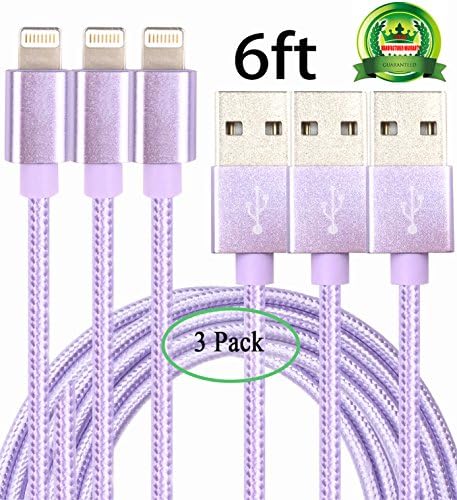 iPhone Charger ExtensionY (3 Pack)6ft Lightning Charging Cable Cord Nylon Braided USB Charge and Sync Cable for iPhone 7/7 plus/6/6s/6 plus/6s plus,5c/5s/5,iPad Air/Mini,iPod Nano/Touch, Compatible with iOS10(Purple)