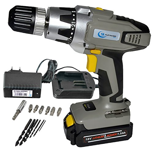 AKKUSCHRAUBER + ERSATZ- AKKU BIT SCHRAUBER AKKUBOHRER LED-LICHT 2GANG PROFI-OPTI-DRILL 18V Li-Ion 1500mAh GUTE QUALITÄT, 1Std-Schnell-Ladegerät, SPITZE in PREIS-LEISTUNG! Akku SCHRAUBENDREHER Akku BOHRMASCHINE mit Bohrer & BITS im Kst-Koffer - 4