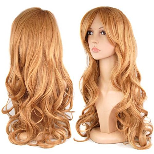 Popamazing Multicolor Various Women's Sexy Fancy Dress Wigs Cosplay Costume Ladies Full Wig Party (Size D(Long Wavy Wig + Wig Cap), Blonde)