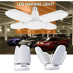 Gezee Éclairage de garage à LED,48W E27 6500K 4800Lm Lampe d'atelier déformable à 4 panneaux ajustables, Plafonnier LED pour garage, Entrepôt, Atelier, Sous-sol, Gym, Cuisine (Pack de 1))