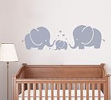 Wandaufkleber 3 süße Elefanten, Eltern und Kind/Familie, mit Herzen, Wandsticker, für Baby, Kinderzimmer, grau, grau, S - 6
