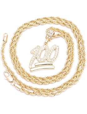 Herren New Emoji-100 Iced Out Anhänger Diamond Cut Seil vergoldet Kette Halskette