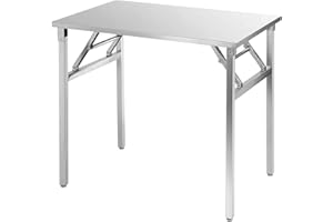 FINEUNAN Mesa de trabajo plegable de acero inoxidable, 100 x 60 cm, soporta hasta 250 kg, para gastronomía, de acero inoxidable, para cocina