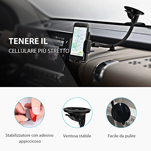 Porta Auto Mpow Porta Cellulare Auto Universale Lungo Braccio Parabrezza Cruscotto del Supporto Cellulare di Montaggio Auto con Facile Tocco e Base Antiscivolo per 4.0-6.0 Pollici Smartphones
