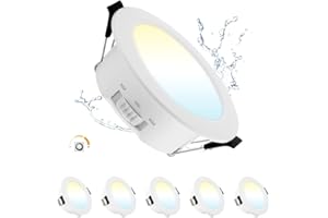 GREBEAM Lot de 5 Spot LED Encastrable Dimmable 9W, Spot LED Extérieur Rond, Blanc Chaud 3000K Blanc Neutre 4000K Blanc Froid 6000K Réglable, Ø95mm-105mm Trou, Spot Salle de Bain IP44 pour Salon Cuisine