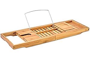 LL L&L® Extendable Bamboo Bathroom Bathtub ipad book wine glass Candle holder uk