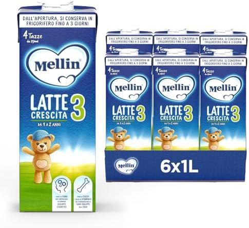 Mellin 3 - Latte di Crescita Liquido per Bambini dal 1° anno compiuto al 2° anno, Pronto all'uso - Formato Convenienza da 6 litri (6x1L)