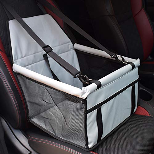Slopow Siège d'appoint de Voiture pour Les Chiens ou Chats Sac Transport Chien Voiture Housse de rehausseur en Tissu Oxford étanche avec Ceinture de sécurité de Voyage chinots Gris