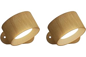 Feallive Applique Murale Interieur, Lampe Murale Touch LED avec Port de Charge USB Contrôle Tactile, 3 Niveaux de Luminosité 3 Températures Rotatifs 360° 2Pièces Woodgrain