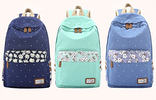 Evay Canvas Rucksack Retro Vintage Stil Bunte Polka Dot Daisy Blume Schulrucks  cke Schule Tasche f  r Damen und Herren Leichte Niedlichen Wasserdicht