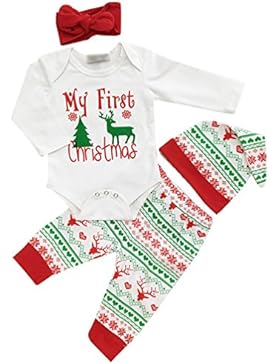 Anguang Baby 3Pcs Weihnachten Sankt Kleider Set Neugeborene Säugling Baby Junge Mädchen Tops + Hose + Hut + Stirnband...