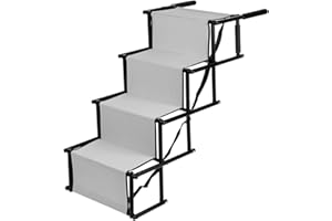 LANTUS Rampe de Voiture Pliable pour Chien, 5 étapes Légère Pliable Escalier pour Chien Supporte jusqu'à 200 lbs, Convient à la Plupart des Voitures, Camions, SUV, Lits Superposés et Canapés (Gris Clair)