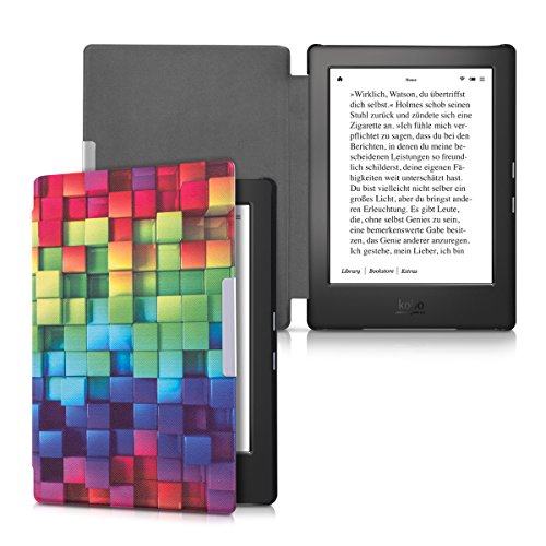 kwmobile Hülle für Kobo Aura H2O – Flipcover Case eReader Schutzhülle – Bookstyle Klapphülle Regenbogen Würfel Design Mehrfarbig Grün Blau - 5