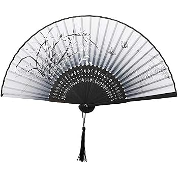 Éventail Pliable Bambou Soie Motif Chat - Ventilateur à Main WINOMO Portable