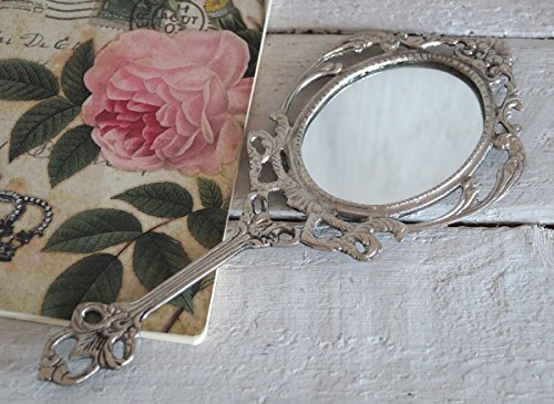 Handspiegel Silber Barock Kosmetikspiegel Metall - 25 cm