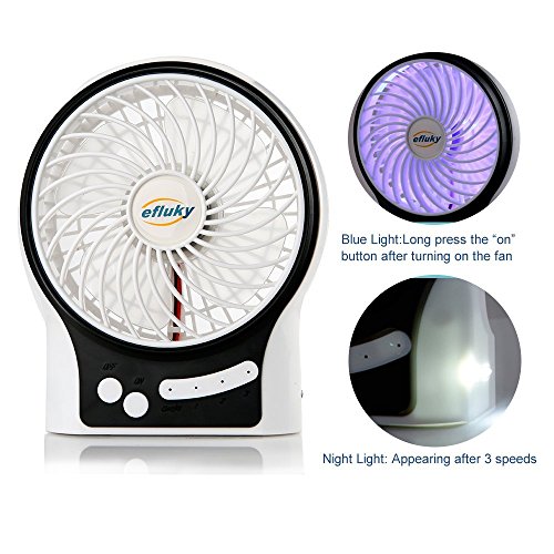 efluky 4.5 Zoll Mini USB aufladbare Fan 3 Geschwindigkeiten mit LED-Licht Beweglicher Tischventilator Kühlventilator Tischventilator -Laptop-Fan für Heim und Büro, Innen- und Außenbereich (weiß) - 3