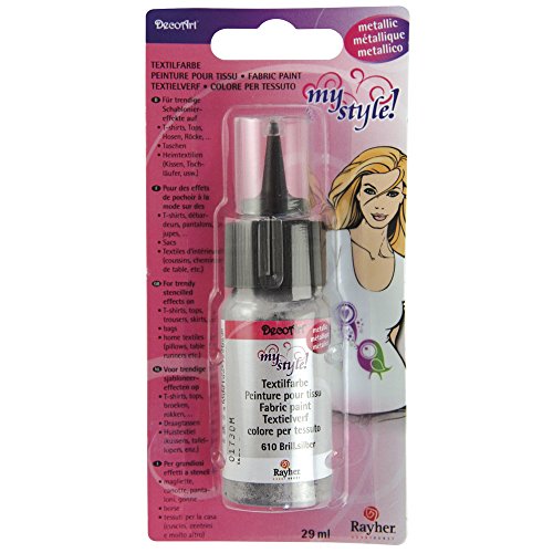 Rayher Hobby 38483610 My Style Textilfarbe, metallic, 29 ml Flasche auf Blisterkarte, brilliantsilber - 2