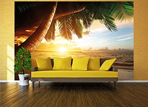 Fototapete Sonnenuntergang am Meer Wandbild Dekoration Karibik Palm Beach Paradies Strand Sonne Urlaub Reisen Natur Insel | Foto-Tapete Wandtapete Fotoposter Wanddeko by GREAT ART (336 x 238 cm) - 2