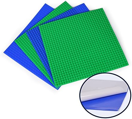 Peel and Stick Building Base Plate, Fscool 4 Pack Self-adhesive Building Baseplates 10x10 Inches Flexible Building Bricks Plate for LEGO Blocks, Mego Bloks, Kreo and More Brand Toy Building Blocks