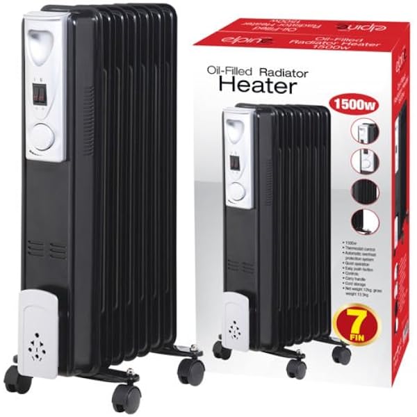 New 1500W 7 FIN Portable Oil Filled Radiator Heater Electrical Caravan  Office Home | Standing Portable Heater with Adjustable Heat Control |  Quality Long Lasting Space Heater (Black) : Amazon.co.uk: Home u0026 Kitchen