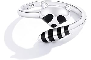 Qings Anello Aperto Regolabile in Argento Sterling - Simpatico Orso Nero Foglie di Piume Colorate Anello Animale Dichiarazione Anelli Impilabili CZ Knuckle Gioielli Fatti a Mano Regali