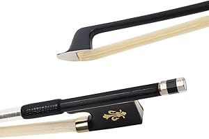 Yinfente Archet de violon 4/4 en fibre de carbone ébène avec incrustation de fleur de lys, crin de cheval de Mongolie, bâton et équilibre 4/4 pour violonistes de tous niveaux