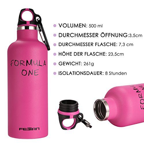 FEIJIAN Edelstahl-Trinkflasche WasserFlasche 500ml Thermosflasche für Kinder BPA Frei - 4