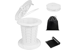 Panmout XL Portable - 13" H Adjustable Foldable Camping Toilet, Luggable Loo with Lid, Strap,Toilet Bag for Camping, Hiking, Travel and Car (White)