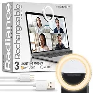Radiance Selfie Ring Light for iPhone, Laptop, Zoom, Video Conferencing - Rechargeable Small Mini Circle Clip on LED Ringlight for Phone, Webcam, Computer, Conference Lighting, Recording