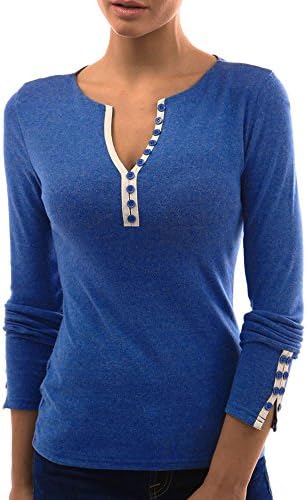 Clearance!!Hansee Women Casual Button V Neck T-Shirt Slim Cotton Tops Blouse For Ladies (Asian:L, Blue)