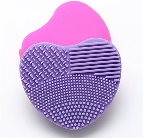 Hamhsin Make Up Brushes Cleaner - Makeup Brush Cleaner Mat - Heart-Shape Makeup Brush Washing silicone Clean Scrubber Board Cosmetic Foundation Brush Cleaner Tools (Purple)