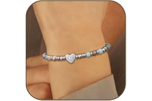 KLIFOWDY Initial Bracelet for Women Girls 925 Sterling Silver Letter A-Z Natural Stone Heart Bead Bracelets Birthday Gifts for Women Girls Daughter Sister