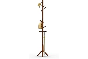 Awatiwa Solid Wood Coat Rack, Freestanding Tree-Shaped Coat Rack with 11 Hooks, Main Pole 1.6" dia for Clothes, Hat Stand Used in Bedroom/Office/Entryway (3-Leg Base, Brown)