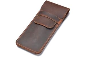 Daimay Crazy Horse Large Leather Pen Case, Handmade Fountain Pen / Multi-Pen Case, Brown