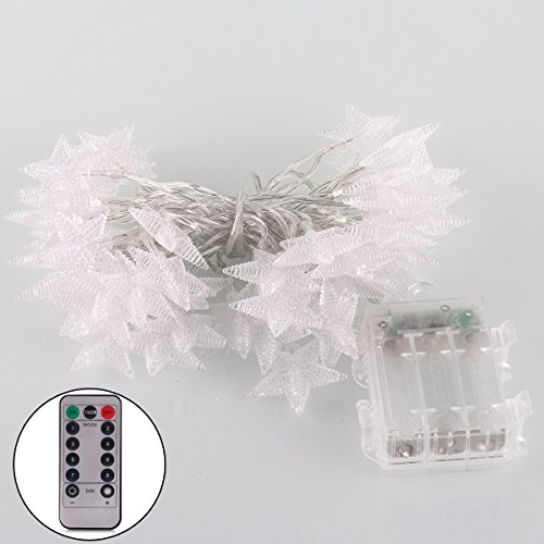TokoDirect 5m 50er LED Lichterkette Batteriebetrieb Sterne mit Fernbedienung & Zeitschaltuhr (8 Modi, 4W, Dimmbar,Warmweiß) - 6
