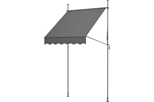 Thanaddo Klemmmarkise mit Handkurbel, 150cm Bereit, manuell höhenverstellbar Balkonmarkise ohne Bohren, UV Schutz Sonnenschutz wasserdicht für Outdoor, Terrasse, Balkon, Garten, Anthrazit