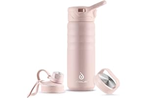 IDEUS Vacuum Insulated Water Bottle 540ml/18oz, Leak-Proof Stainless Steel Water Bottle, Double Wall Flask, Metal Sports Canteen with 2 Lids