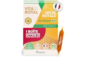 Vitavea - Vita'Royal Fortifiant BIO - Fortifiant, Bienfaits Naturels de la Ruche - Gelée royale 1800 mg hautement dosée - Lot de 3-30 ampoules - Fabriqué en France